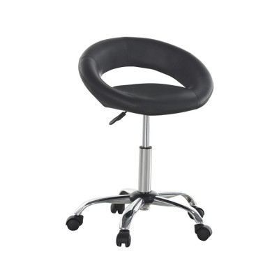 Black Faux Leather Adjustable Rolling BAR Stool