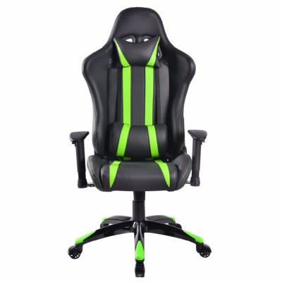 High Back Green Reclining Gaming Racing Chair With 5 Wheels Adjustable Seat Height And Armrest Height